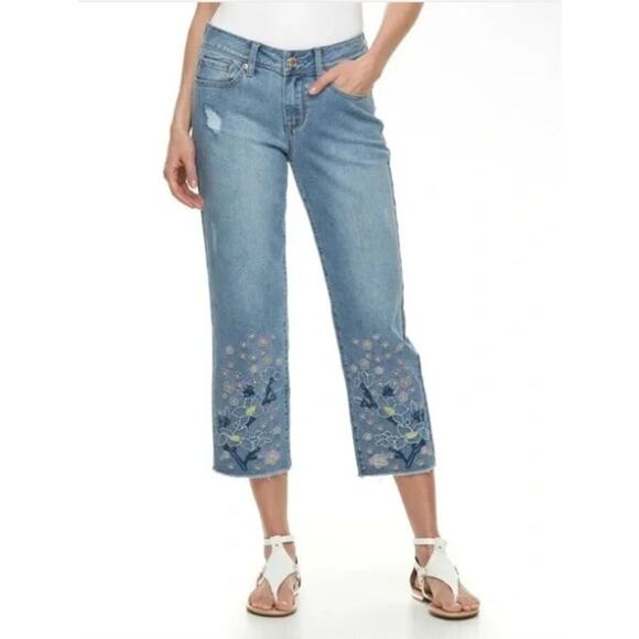 New NWT Seven7 Jeans Ankle Straight‎ Floral Embroidered Size 14 Stretch - Picture 1 of 10